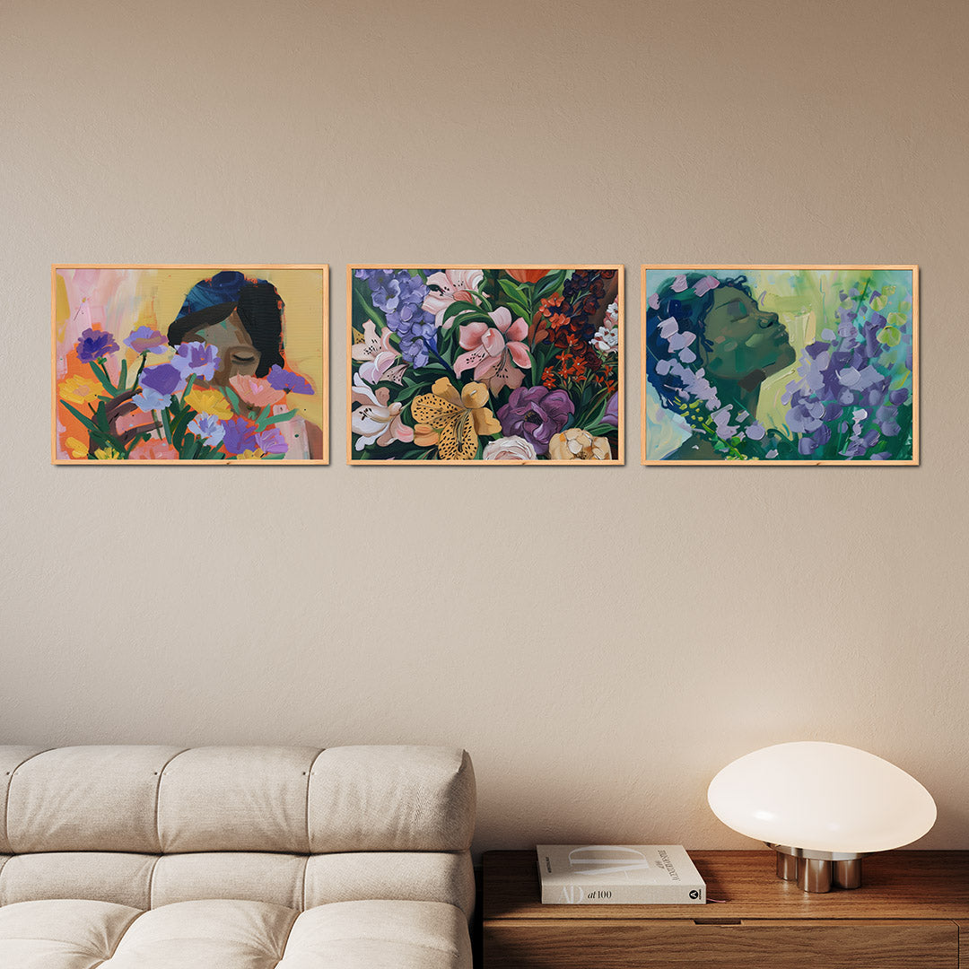 Bloemen en gezicht Posterset