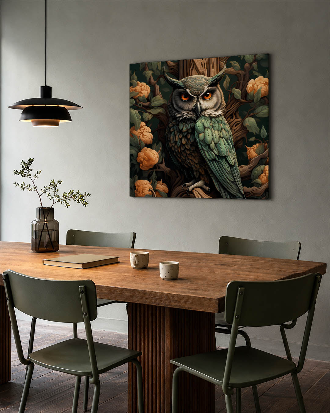 Uil in bloemen Kunstwerk