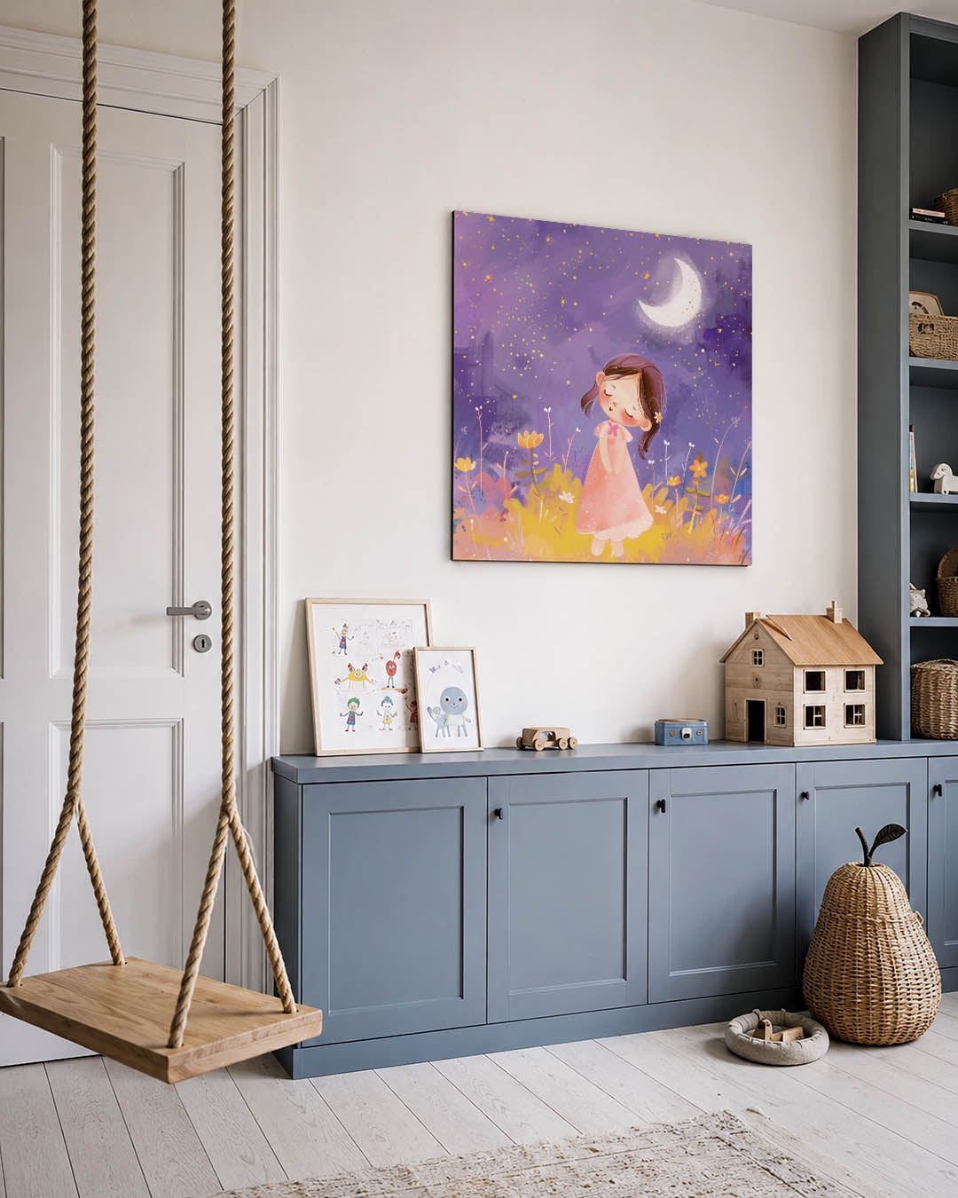 Dromerig meisje onder sterren Kunstwerk