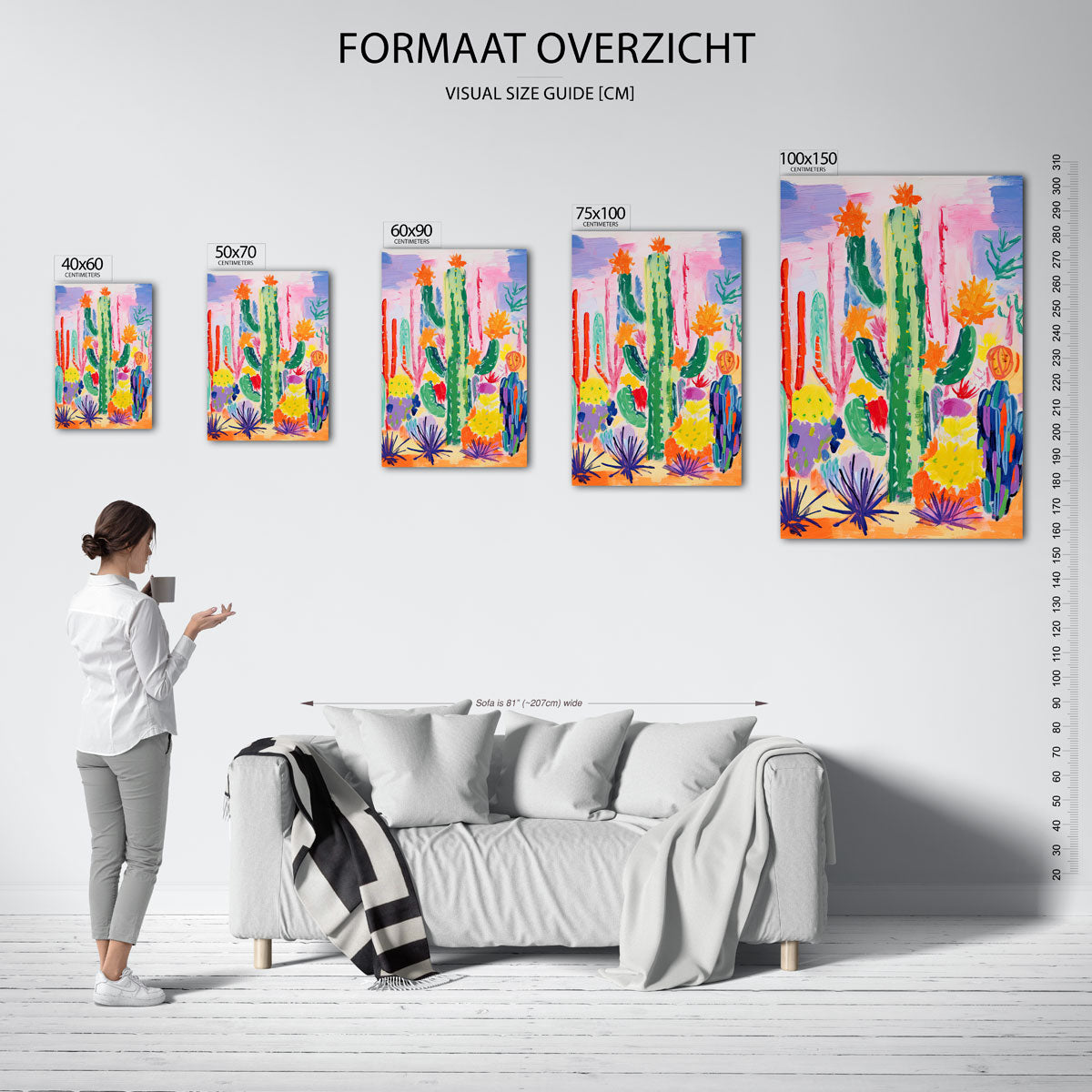 Kleurrijke cactussen Kunstwerk