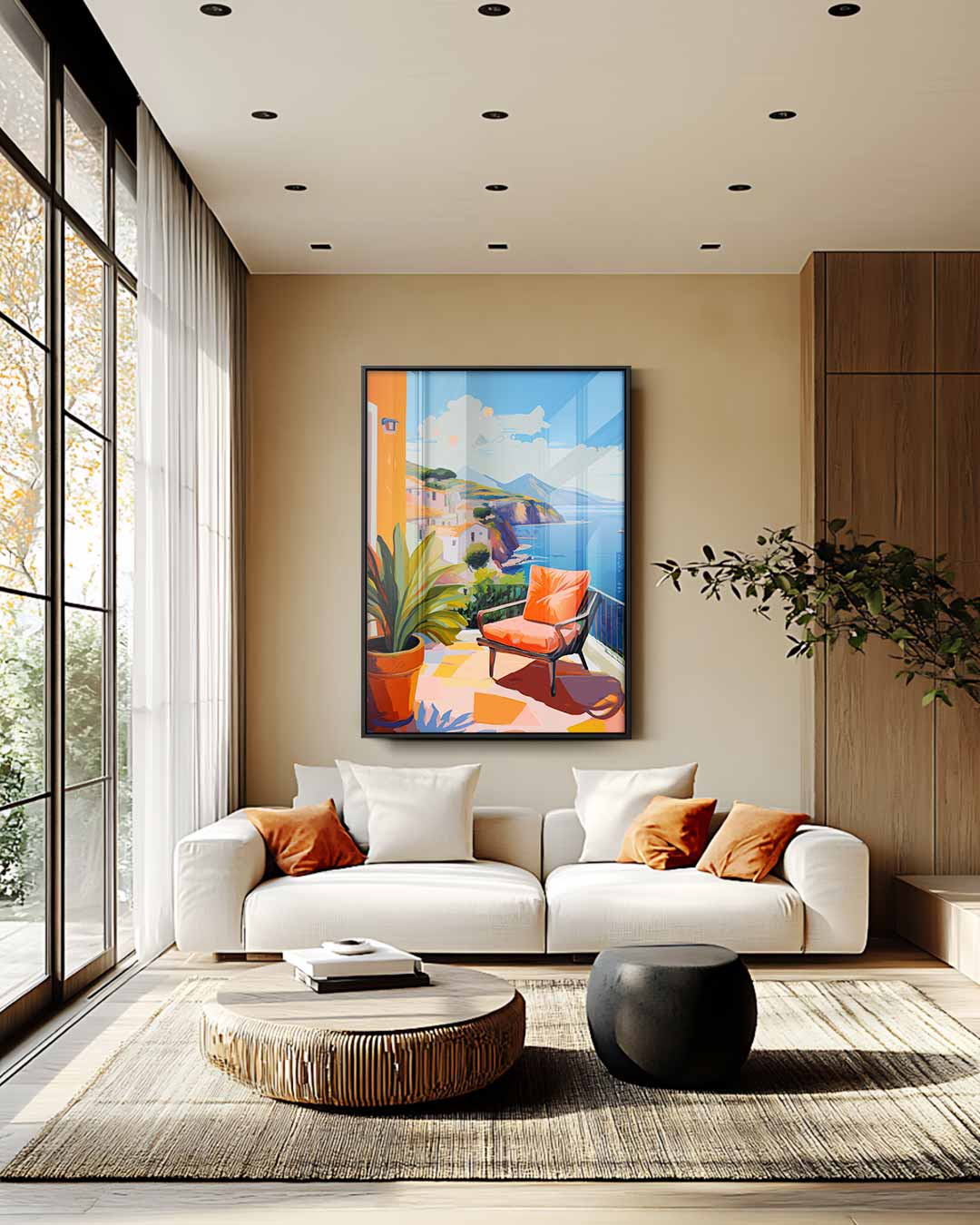 Zonnige Veranda aan Zee Kunstwerk-canvas-dibond-plexiglas-wanddecoratie-WallArtistic