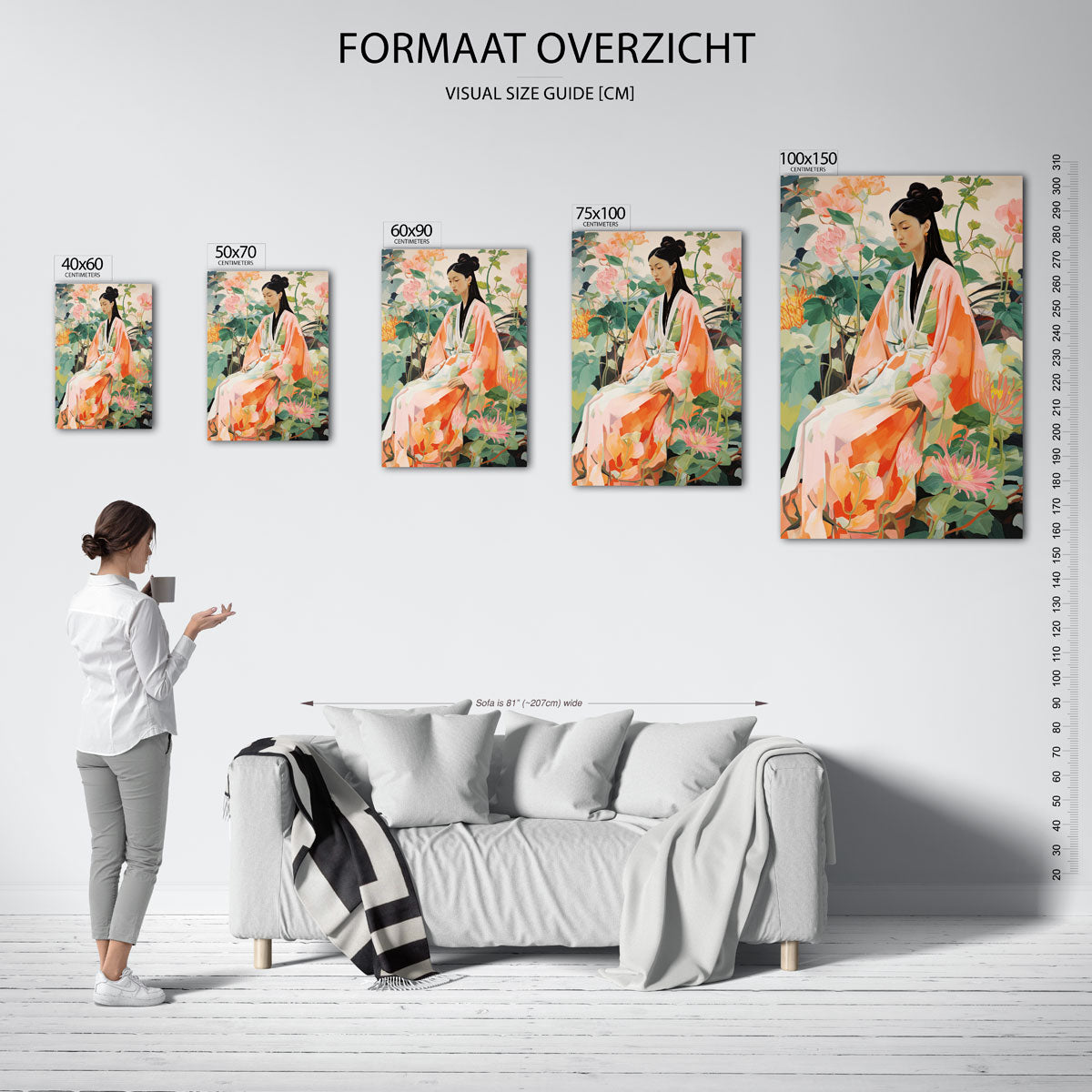 Vrouw in bloemen Kunstwerk