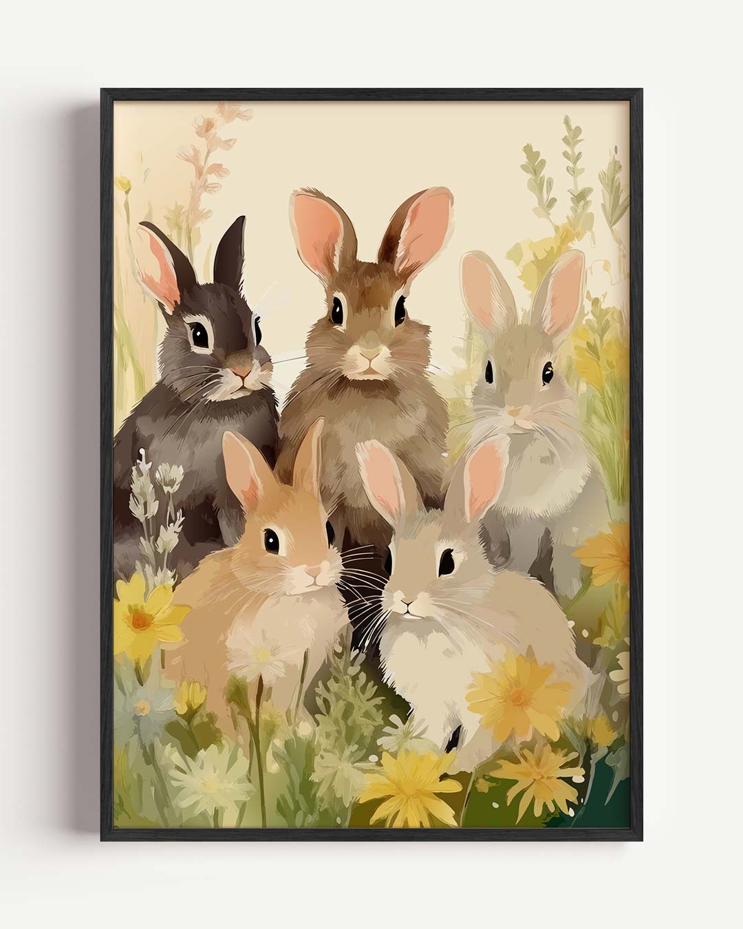 Schattige Konijnen in Bloemenveld Poster-WallArtistic