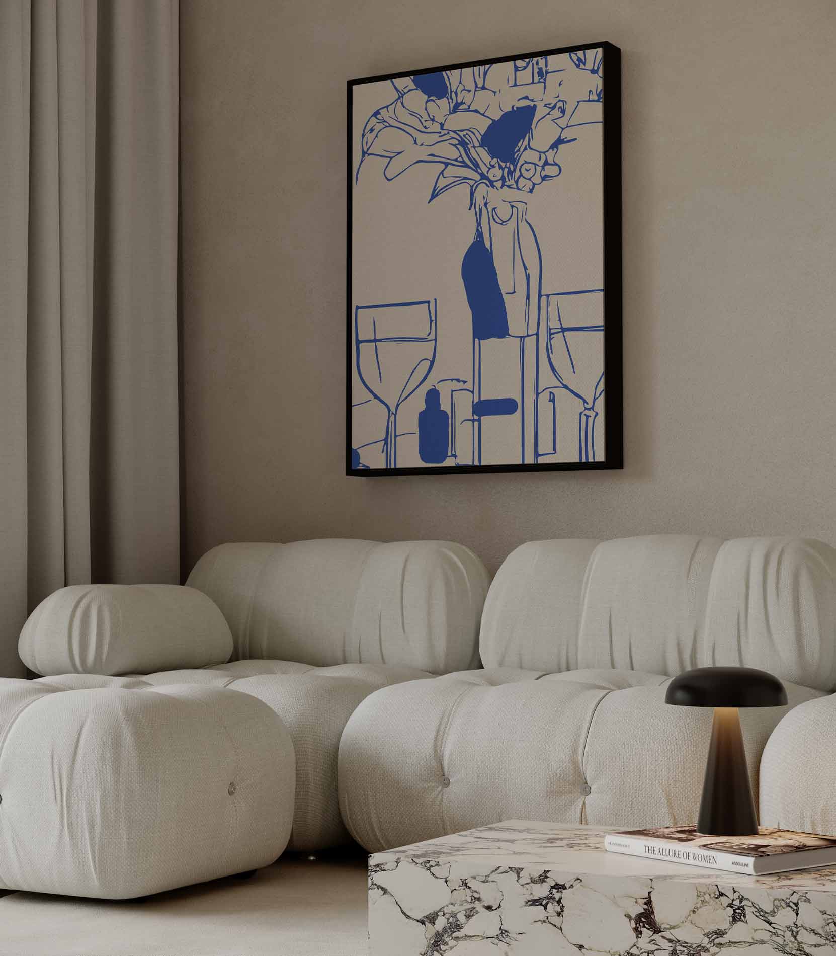 Moderne Blauwe Stilleven Kunstwerk-canvas-dibond-plexiglas-wanddecoratie-WallArtistic