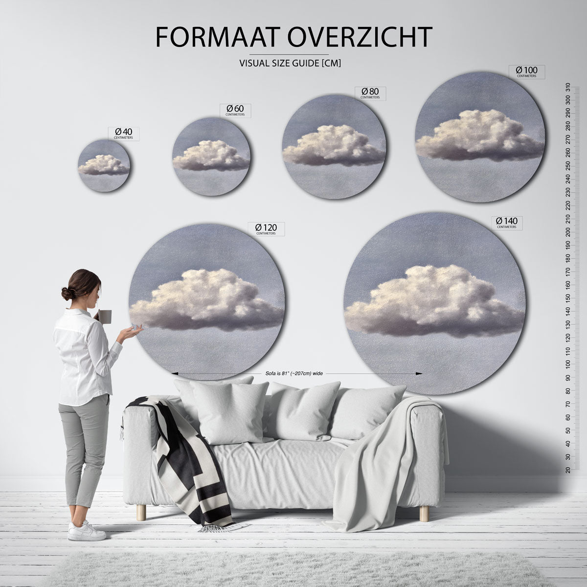 Wolk op blauwe achtergrond Muurcirkel
