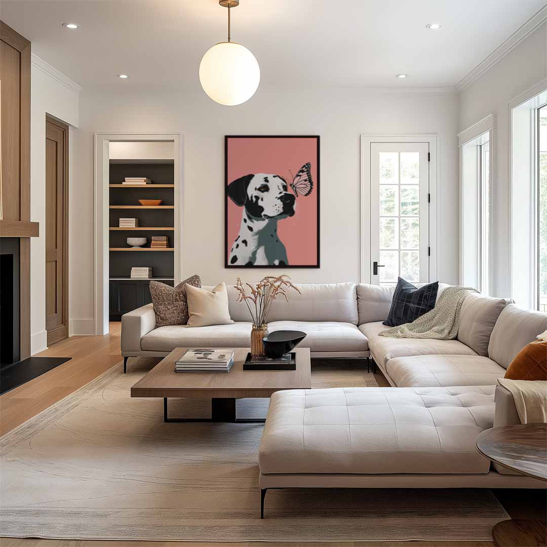 Dalmatier en Vlinder Vriendschap Kunstwerk-canvas-dibond-plexiglas-wanddecoratie-WallArtistic