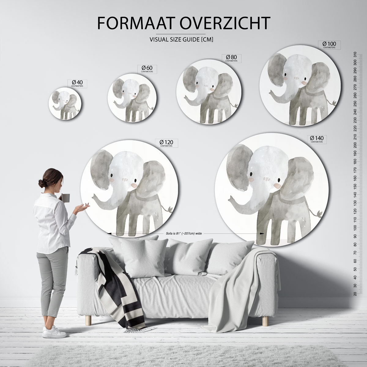 Schattige olifant Muurcirkel