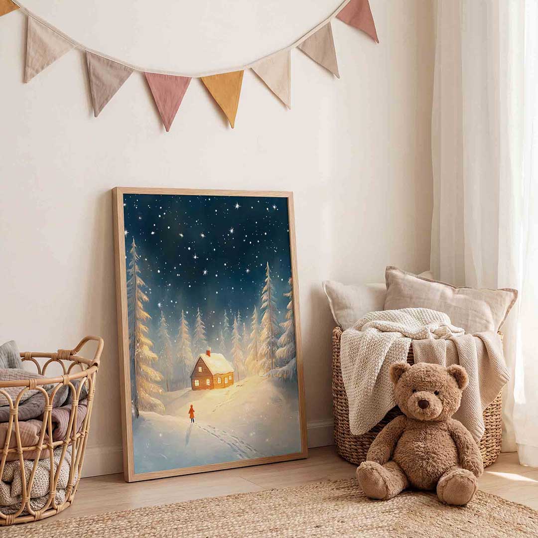 Winterlandschap met huis Poster