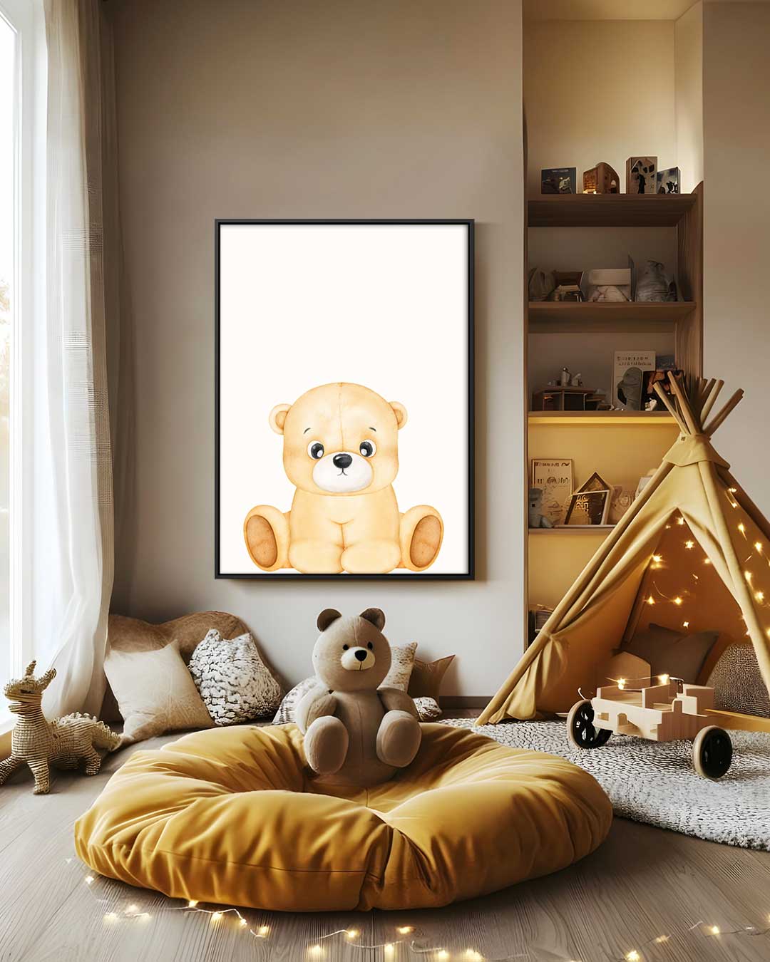 Schattige Teddybeer Illustratie Kunstwerk-canvas-dibond-plexiglas-wanddecoratie-WallArtistic