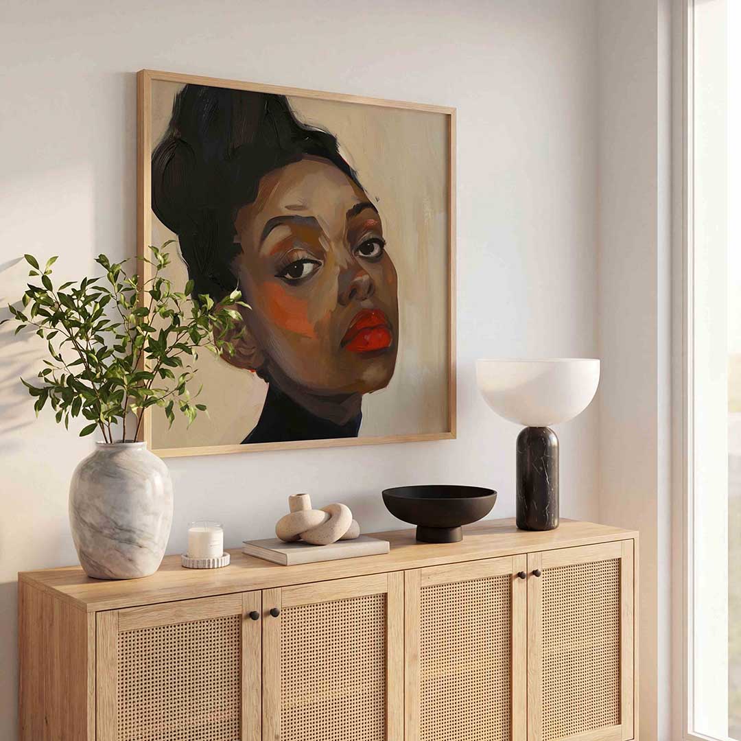Portret met rode lippen Poster
