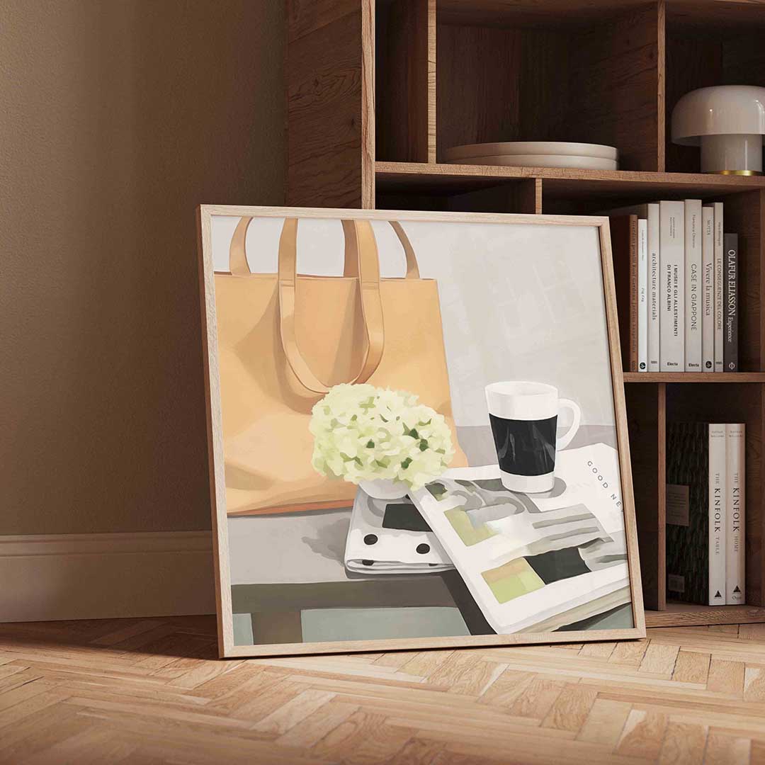 Stilleven met tas en koffie Poster