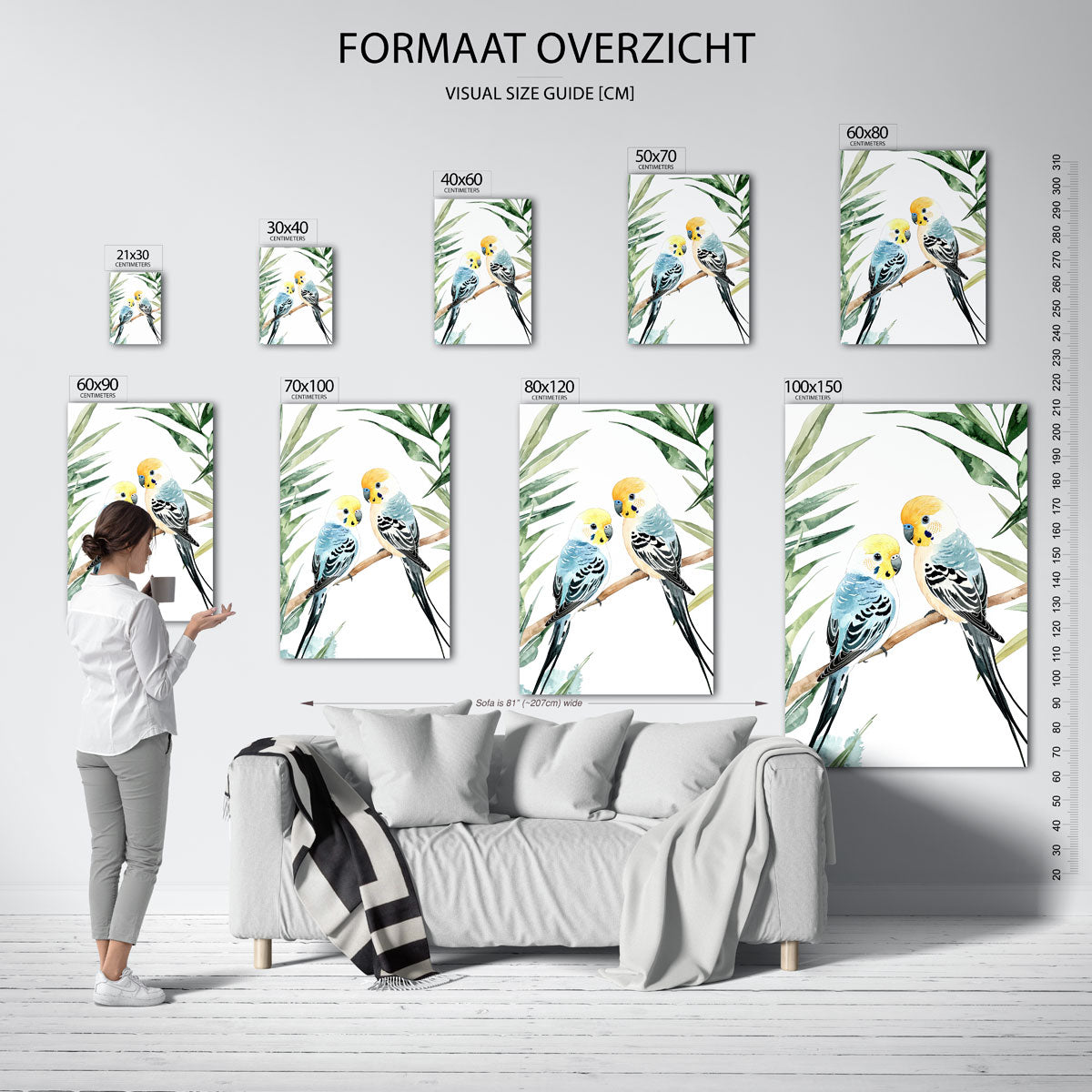 Parkieten op tak Poster