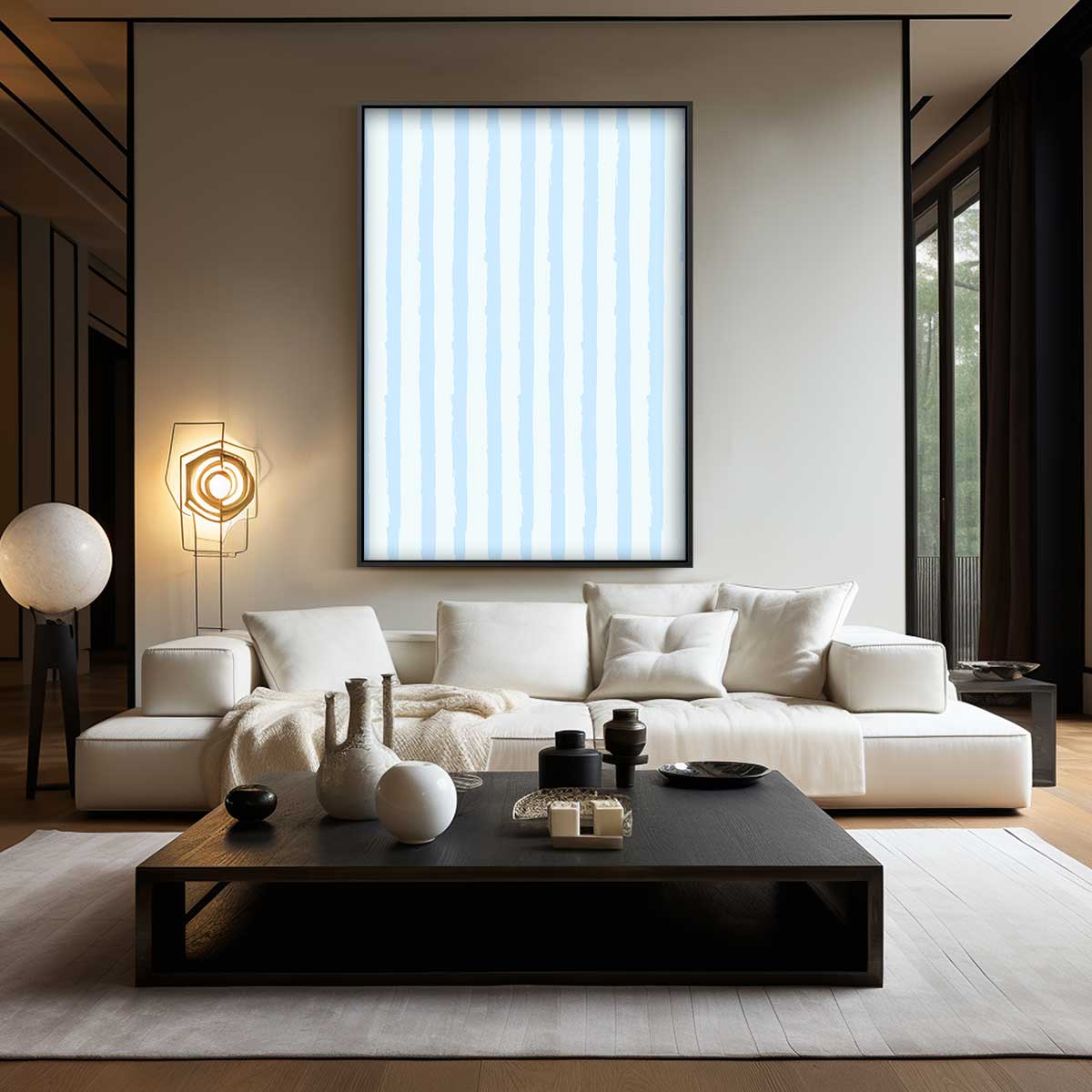 Zachtblauwe Strepen Kunstprint Kunstwerk-canvas-dibond-plexiglas-wanddecoratie-WallArtistic