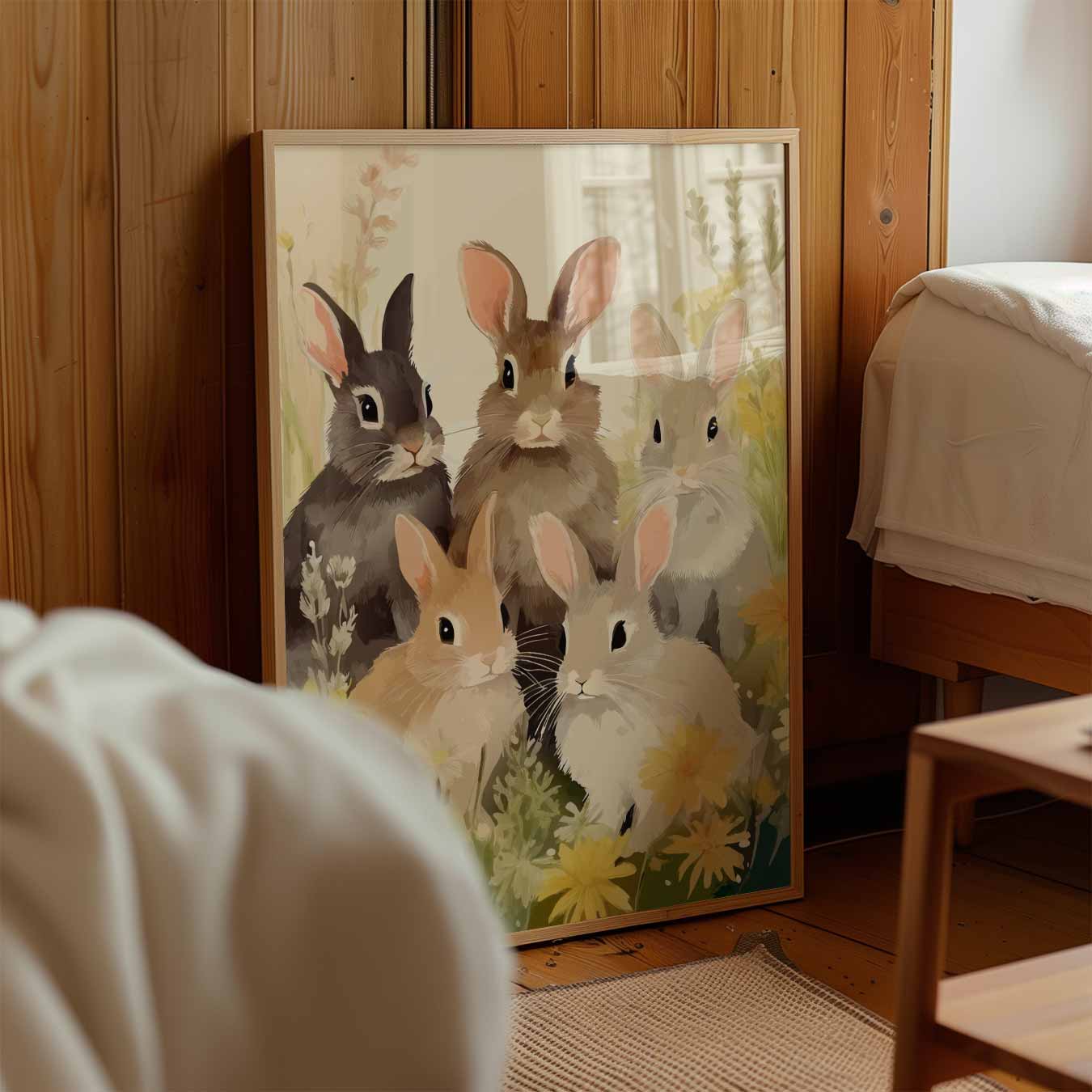 Schattige Konijnen in Bloemenveld Poster-WallArtistic