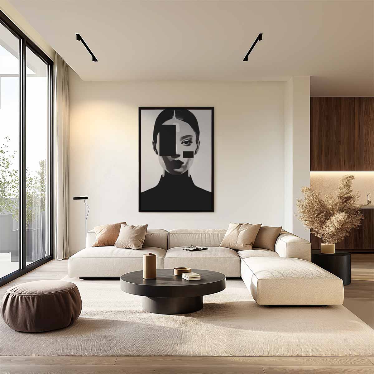 Geometrisch Portret in Zwart-Wit Kunstwerk-canvas-dibond-plexiglas-wanddecoratie-WallArtistic