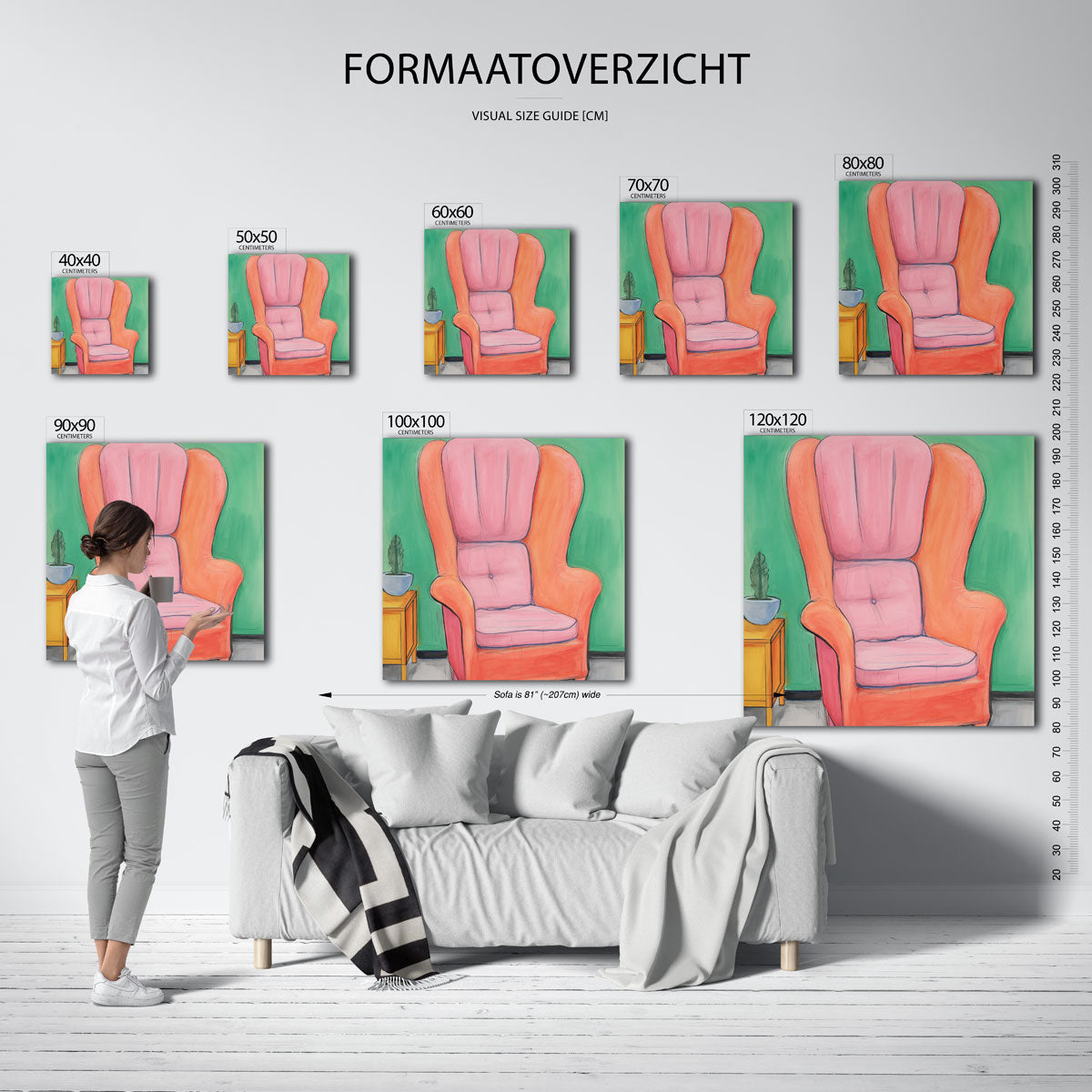 Roze fauteuil en groene muur Poster