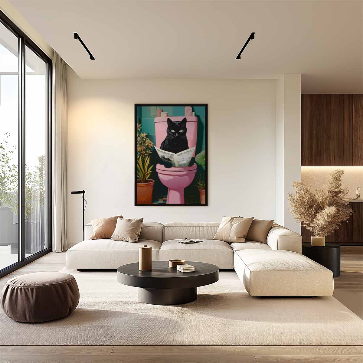 Kat op het Toilet Kunstwerk-canvas-dibond-plexiglas-wanddecoratie-WallArtistic