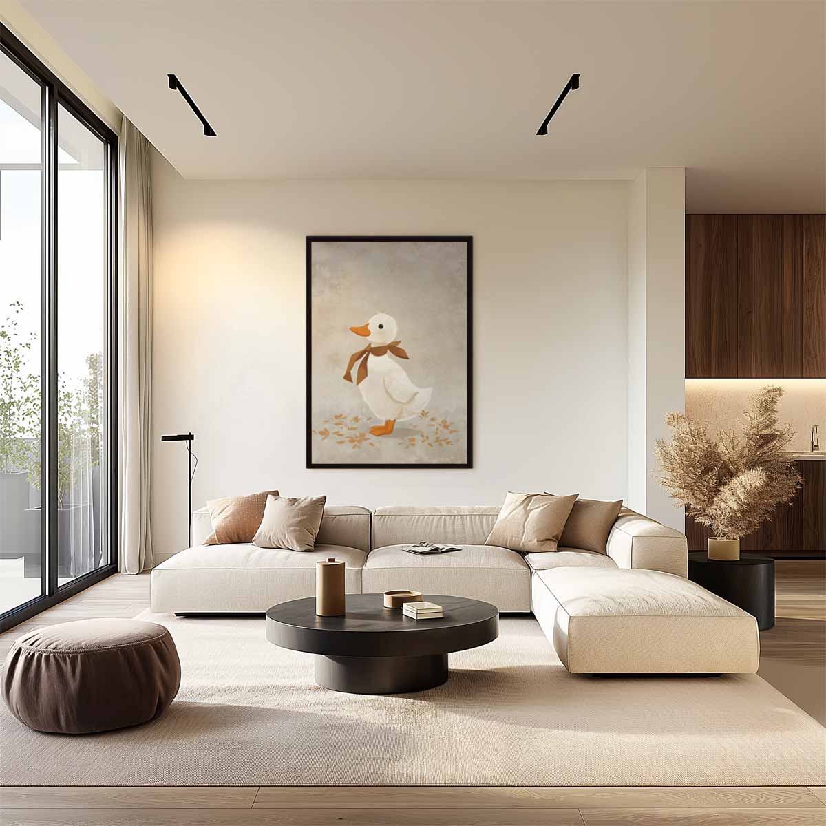 Schattige Eend met Sjaaltje Kunstwerk-canvas-dibond-plexiglas-wanddecoratie-WallArtistic