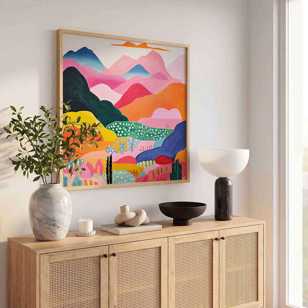 Berglandschap in felle kleuren Poster