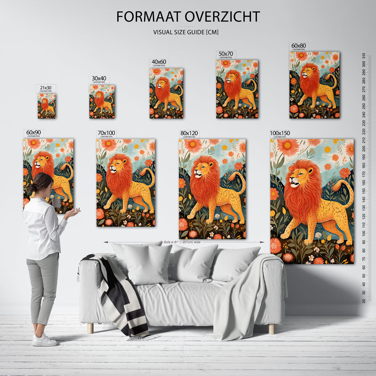 Leeuw tussen bloemen Poster