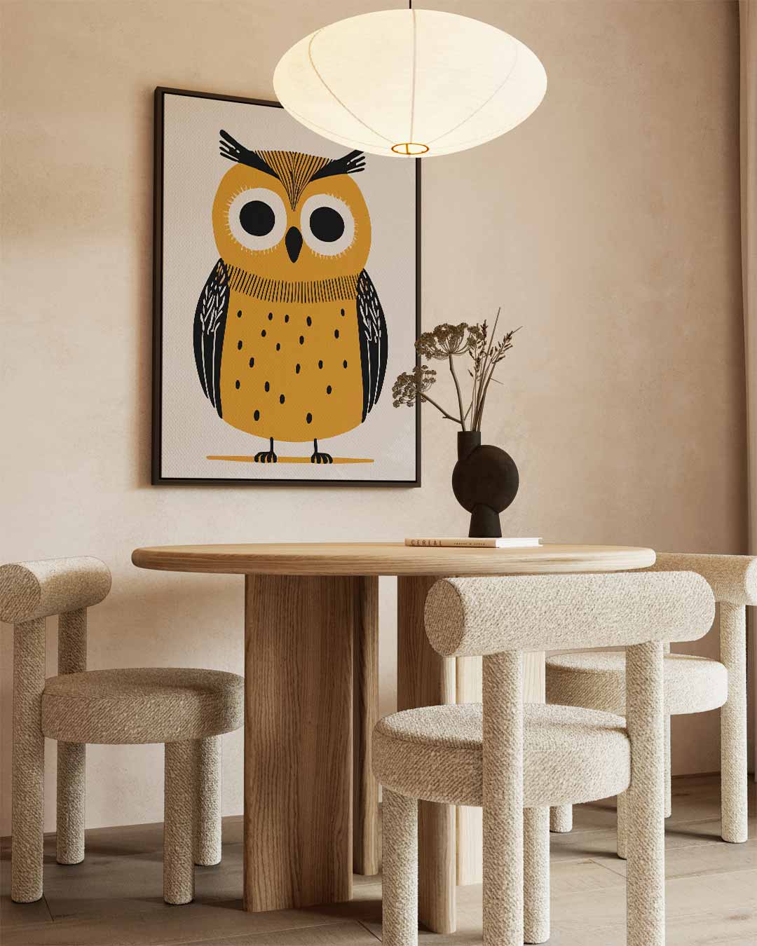 Vrolijke Uil Illustratie Kunstwerk-canvas-dibond-plexiglas-wanddecoratie-WallArtistic