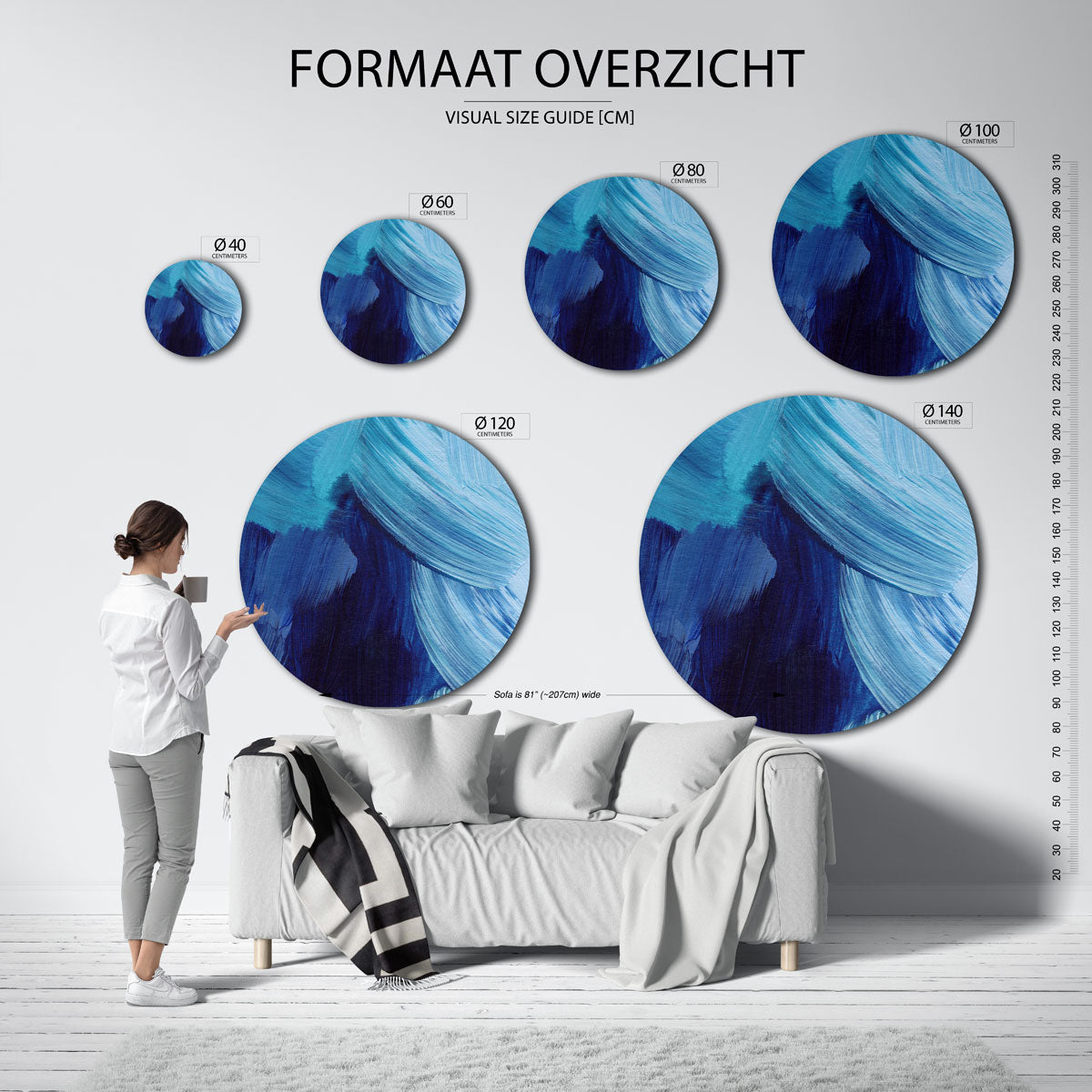 Blauwe penseelstreken Muurcirkel