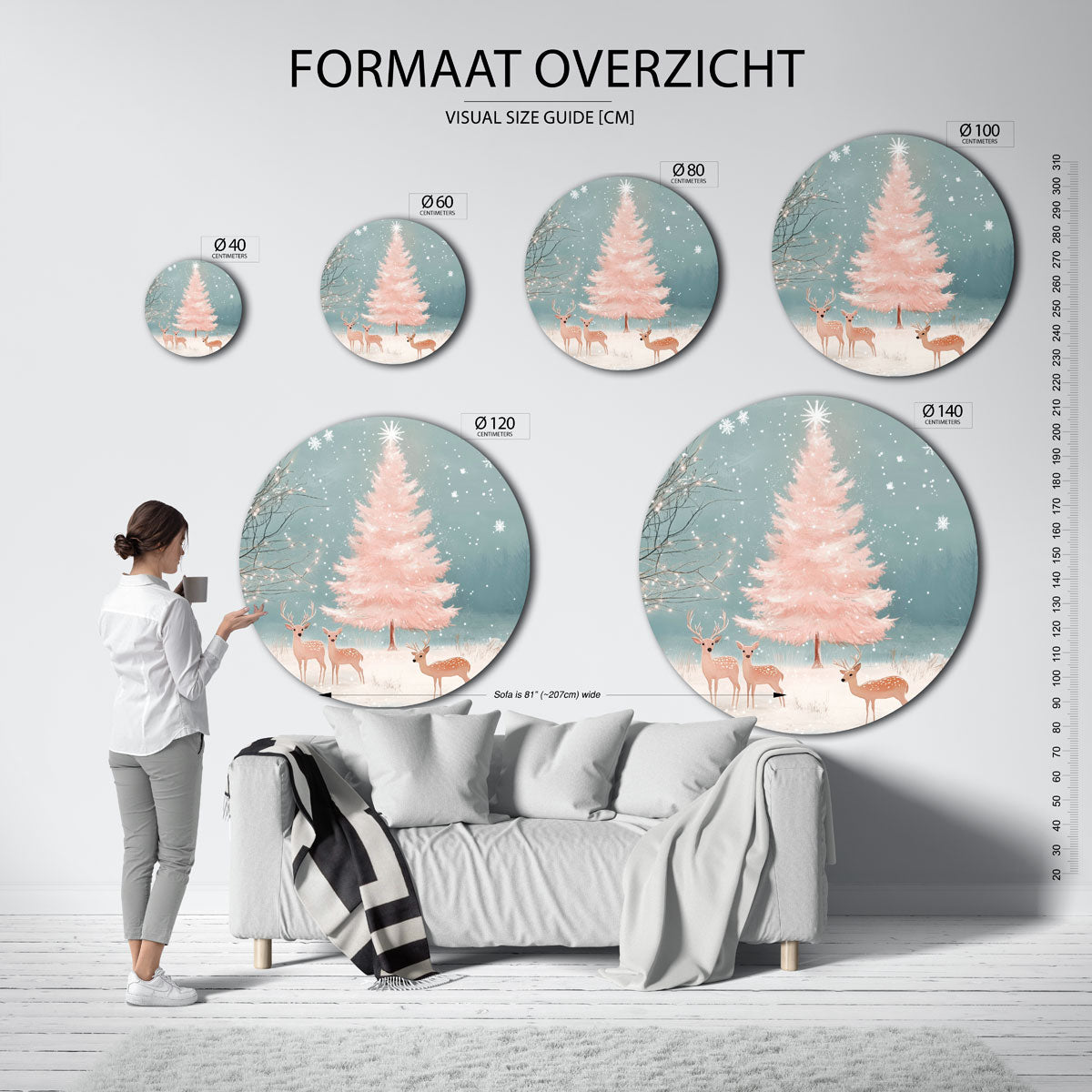 Herten en roze boom Muurcirkel