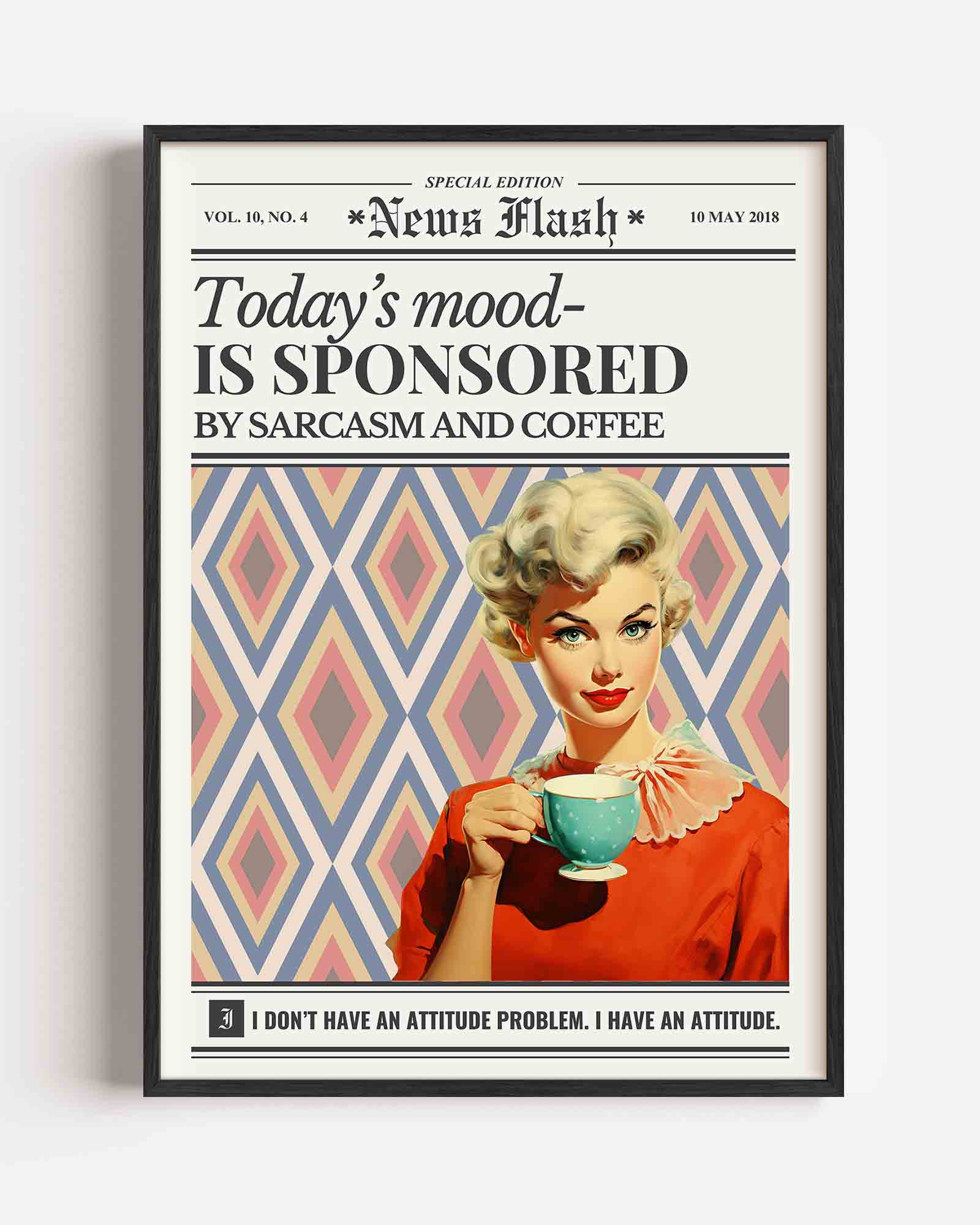 Vrouw met koffie en patroon Poster