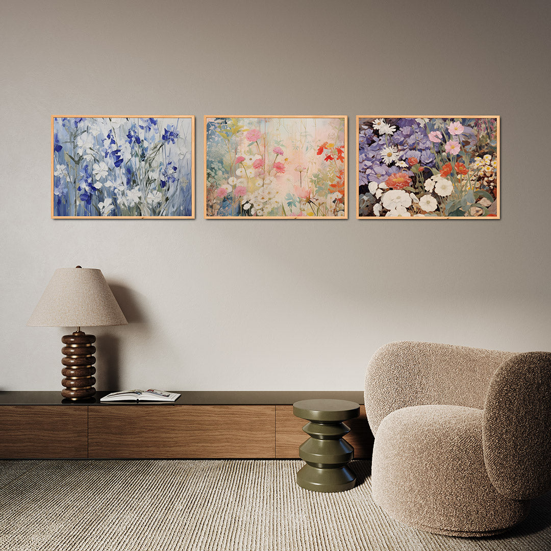 Bloemen in blauwtinten Posterset