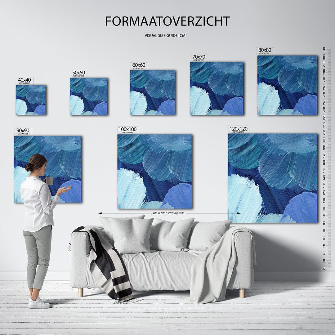 Dynamische blauwe borstels Kunstwerk