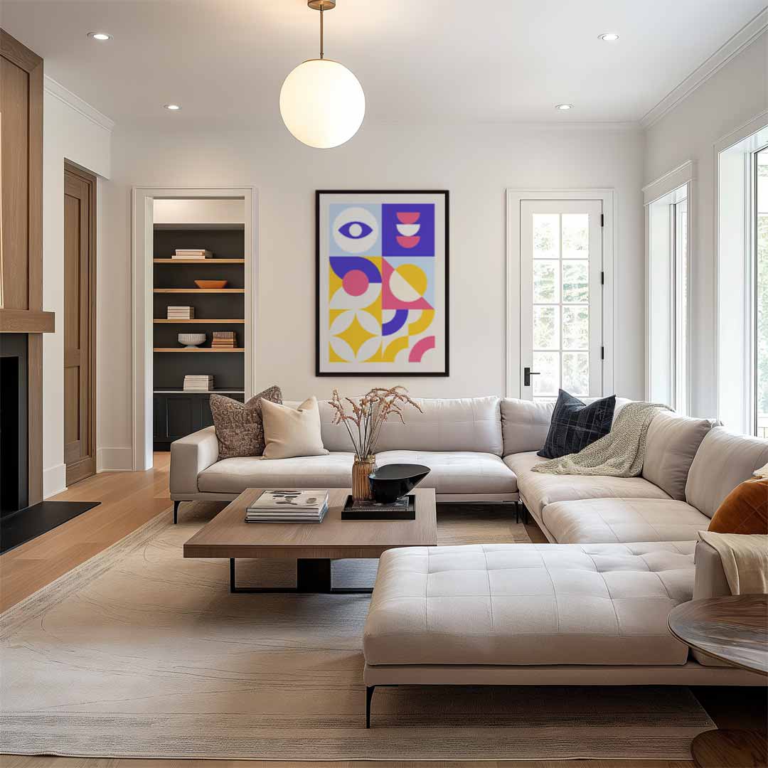 Kleurrijk Geometrisch Vreugde Kunstwerk-canvas-dibond-plexiglas-wanddecoratie-WallArtistic