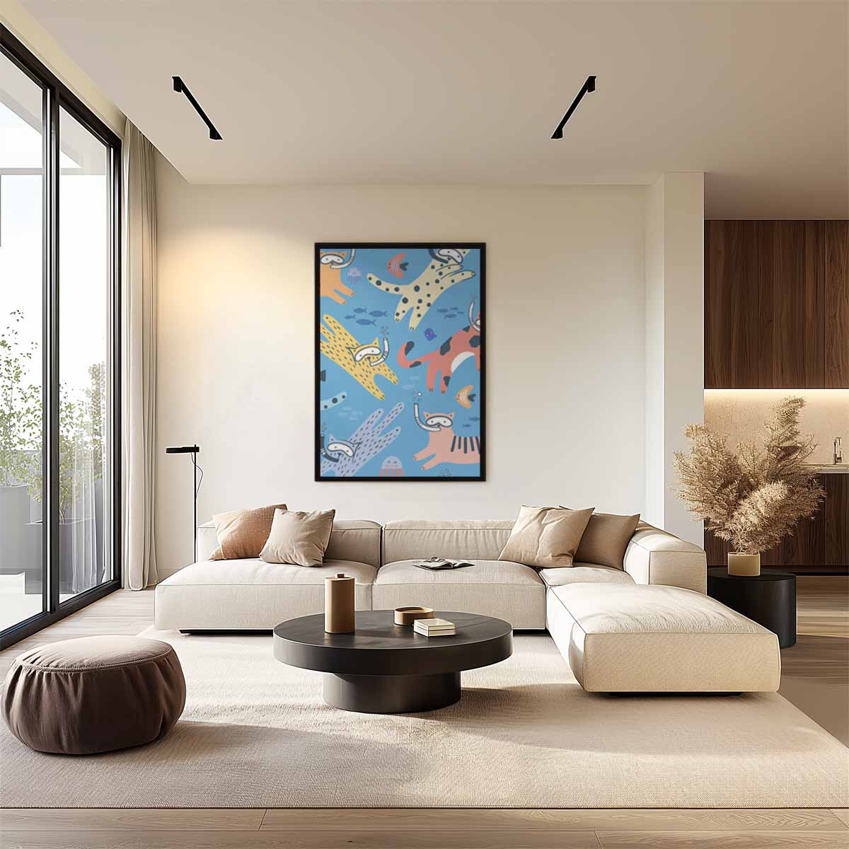 Duikende Katten Avontuur Kunstwerk-canvas-dibond-plexiglas-wanddecoratie-WallArtistic