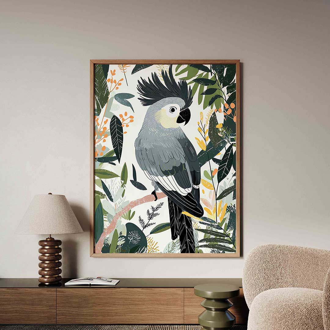 Papegaai en bladeren Poster