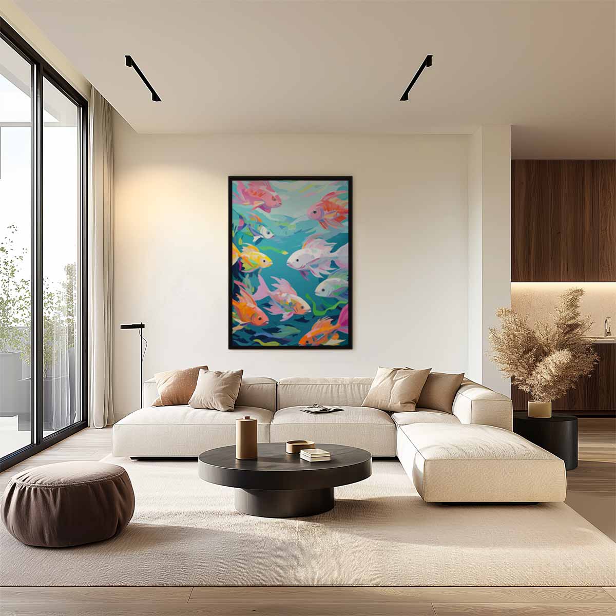 Kleurrijke School Vissen Kunstwerk-canvas-dibond-plexiglas-wanddecoratie-WallArtistic