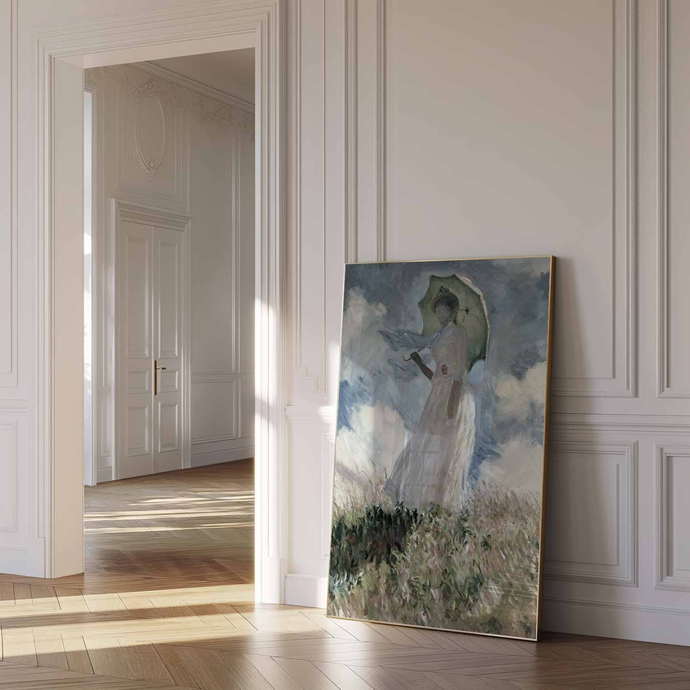 Vrouw met Parasol in de Wind Poster-WallArtistic