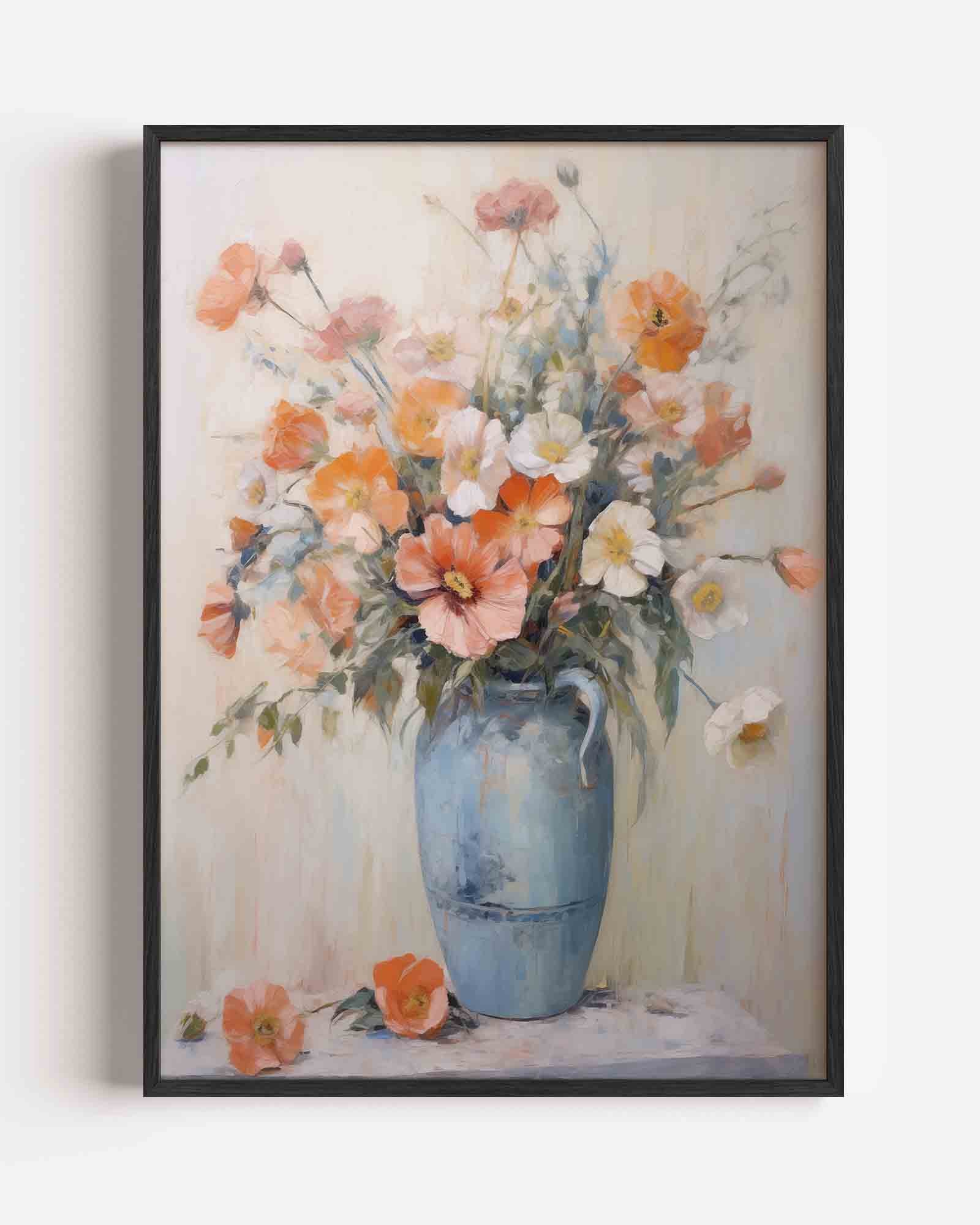 Bloemen in blauwe vaas Poster