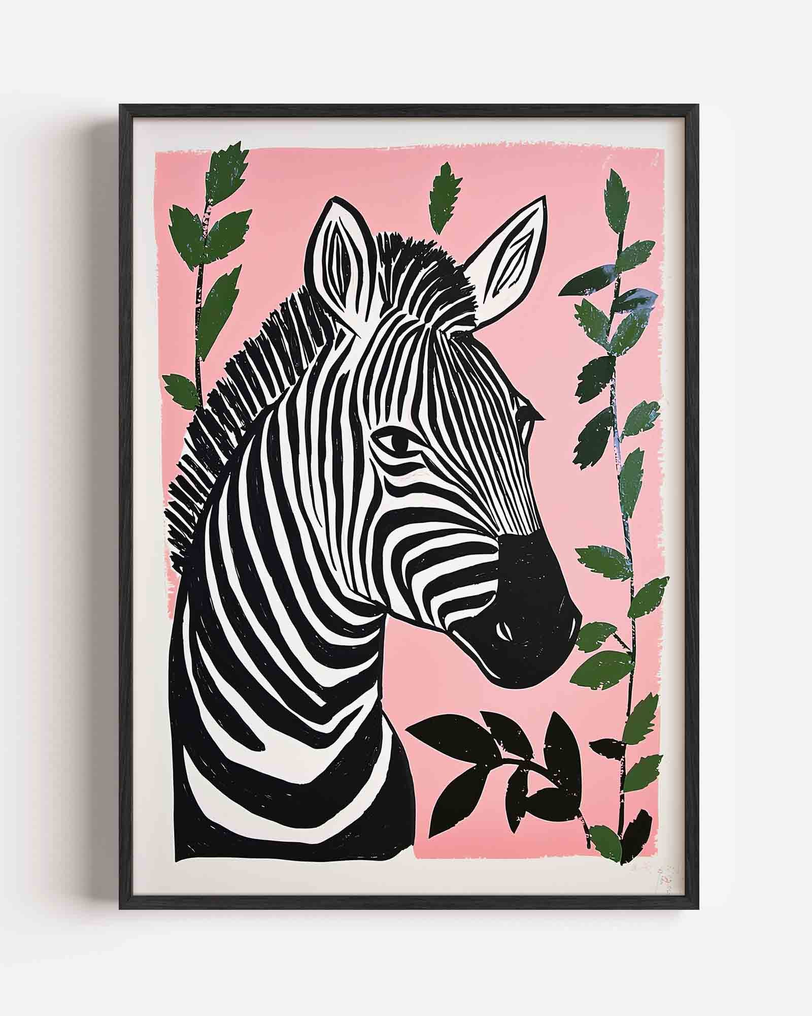 Zebra op roze Poster