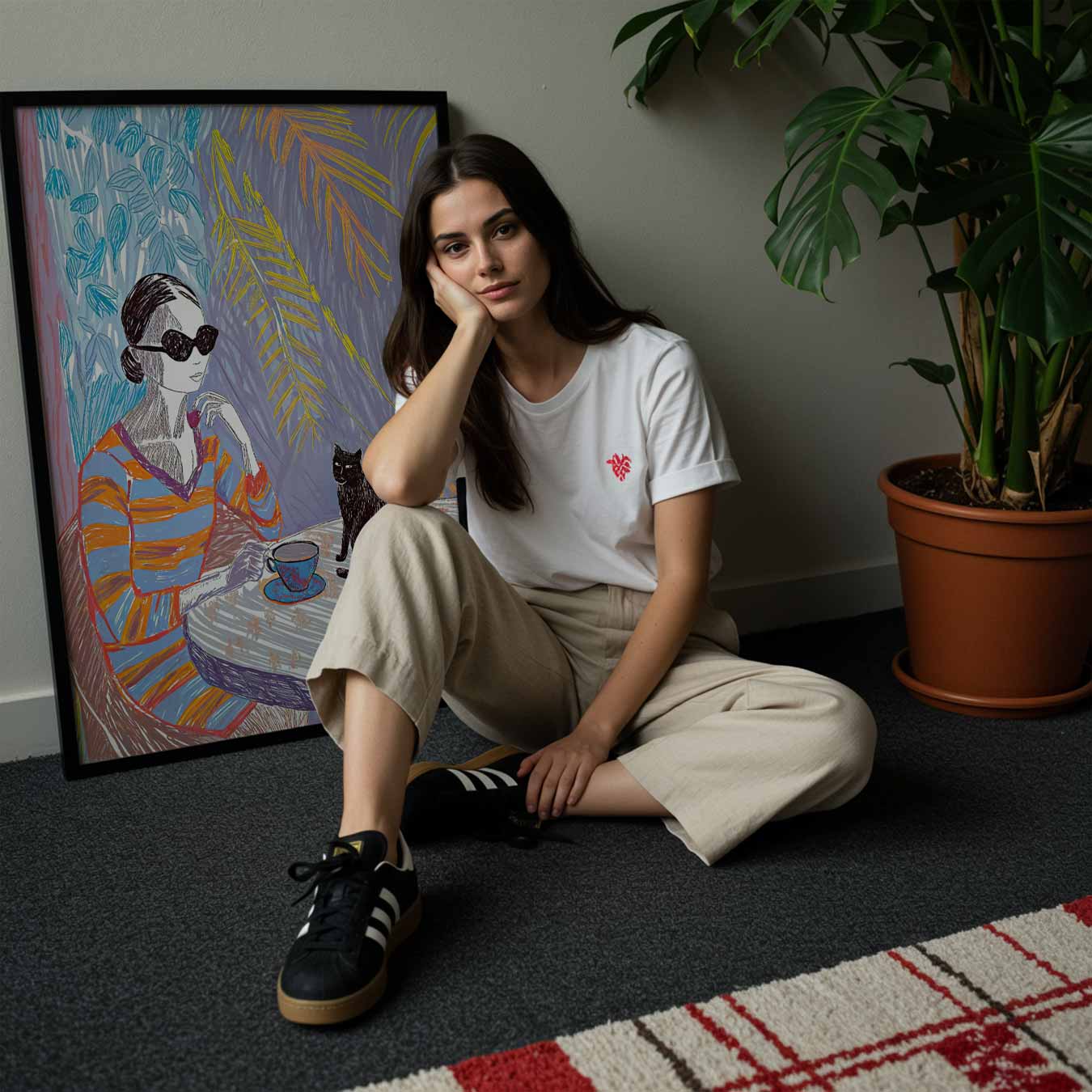 Vrouw met Kat Illustratie Poster-WallArtistic
