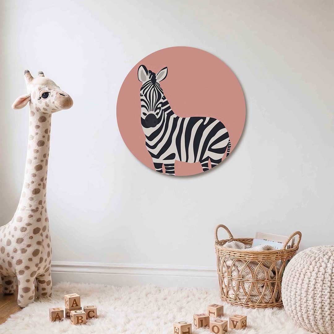 Zebra op roze Muurcirkel