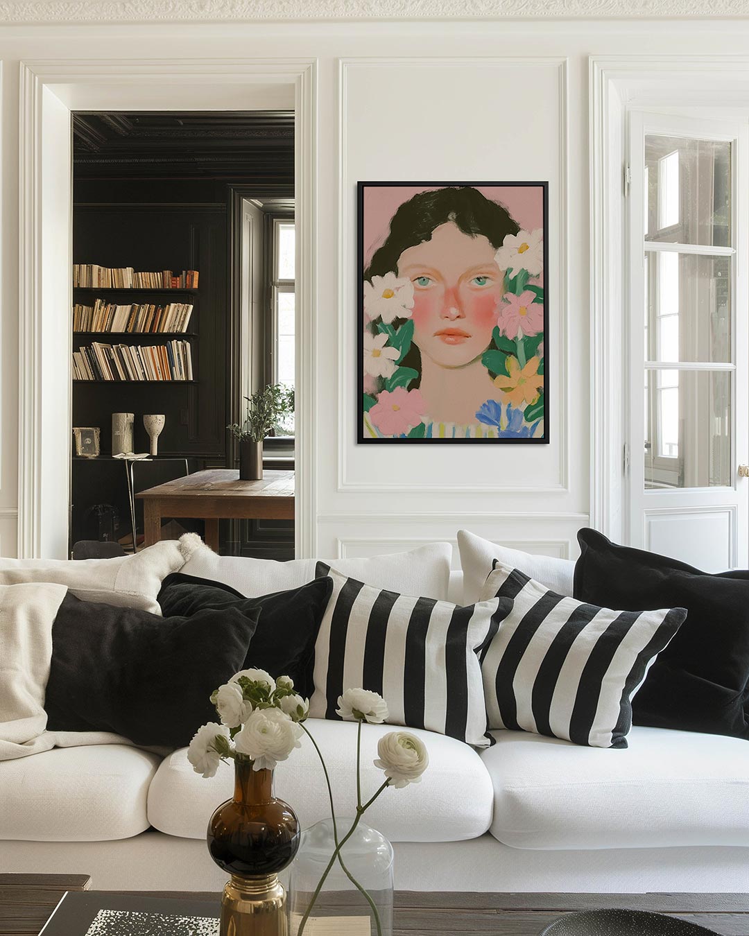 Portret met bloemen Kunstwerk