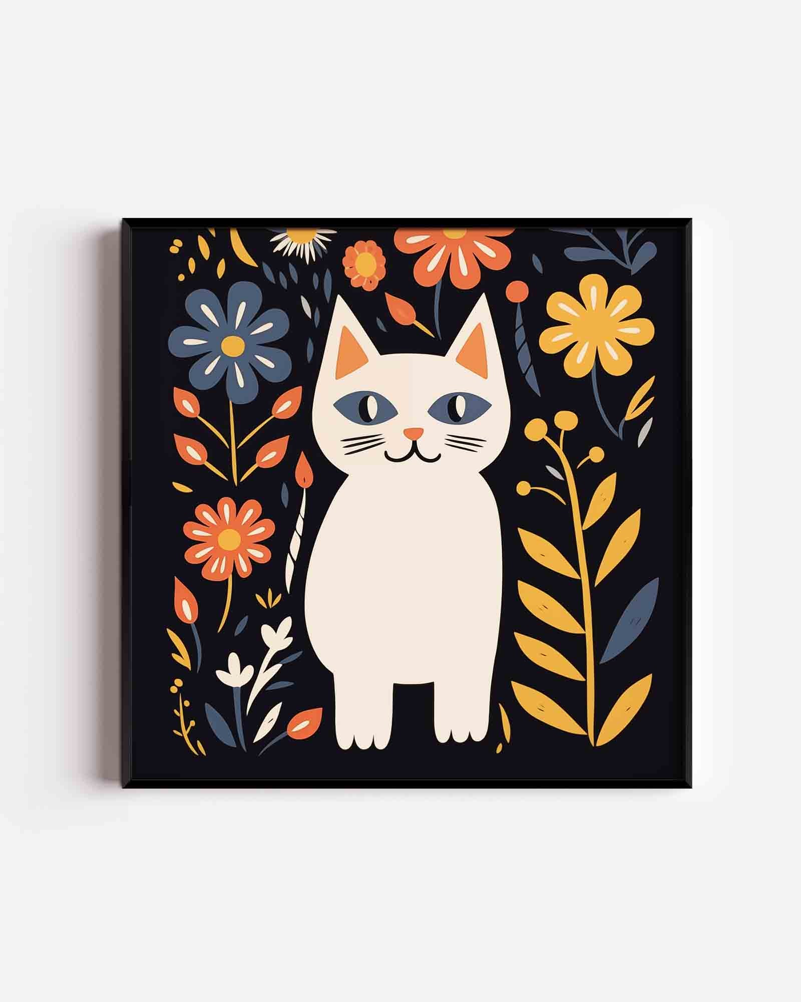 Kat met bloemen Poster
