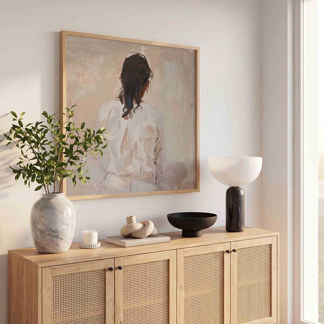 Vrouw in witte kleding Poster