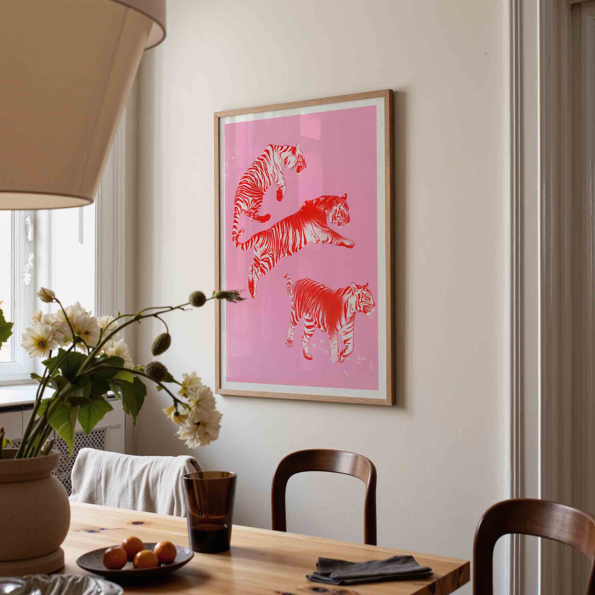 Tijgers op roze Poster