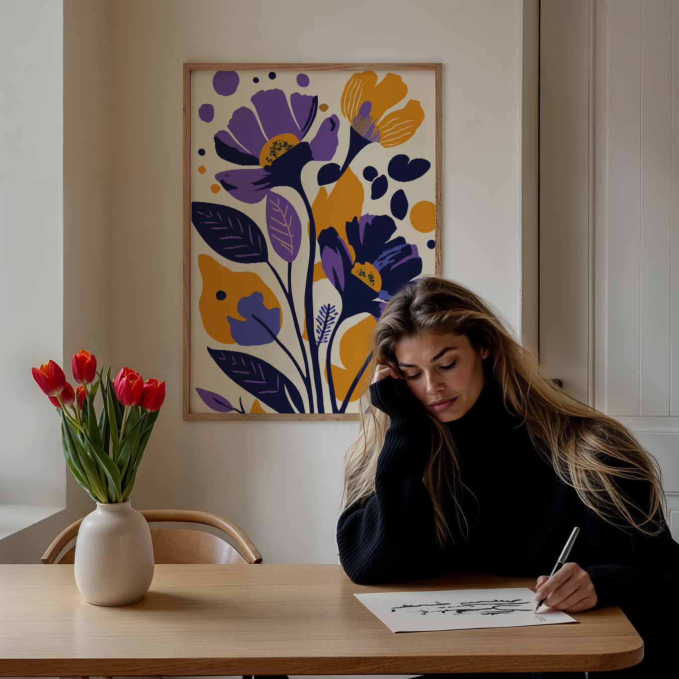 Bloemenpracht in Paars en Oranje Poster-WallArtistic