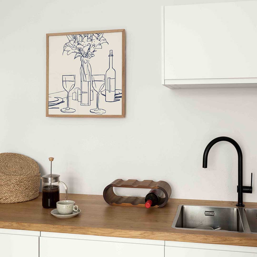 Stilleven met glazen en bloemen Poster