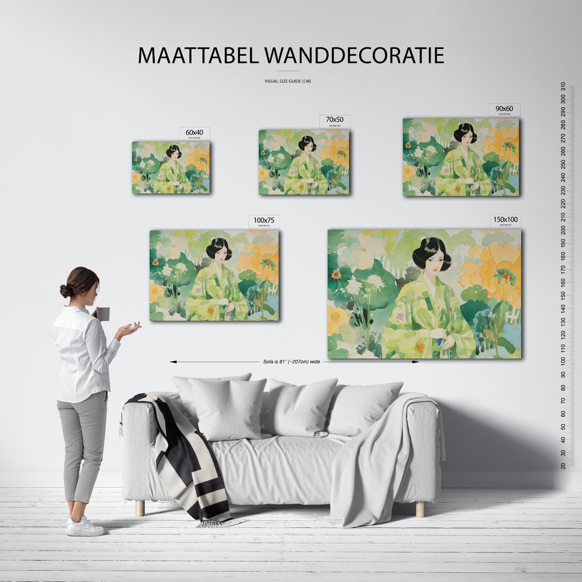 Vrouw in bloemen Kunstwerk