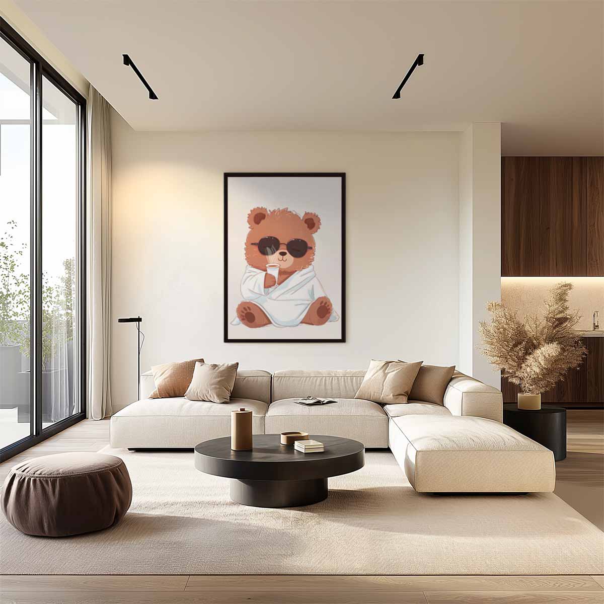 Relaxte Beer Met Koffiebeker Kunstwerk-canvas-dibond-plexiglas-wanddecoratie-WallArtistic