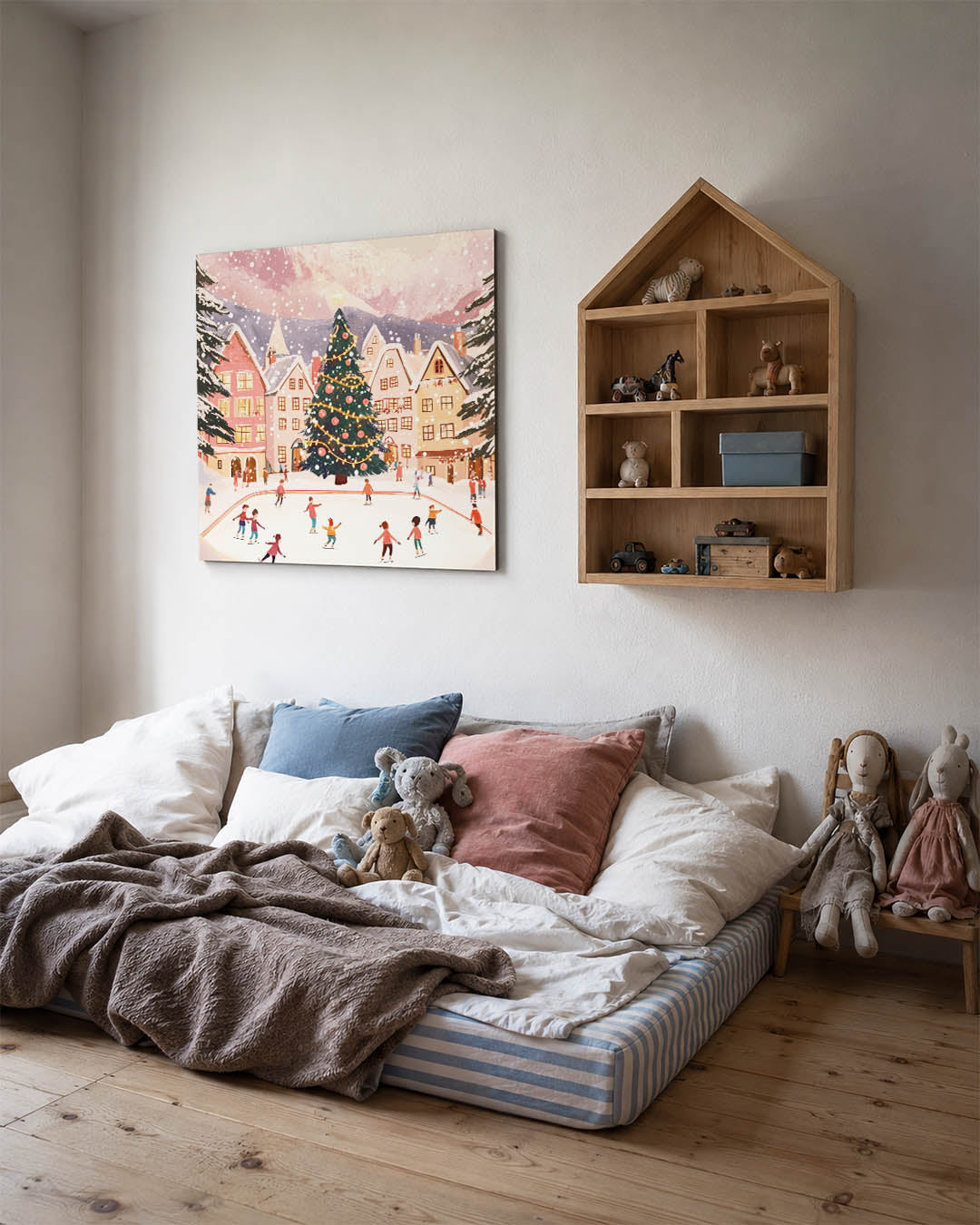 Winterse ijsbaanscène Kunstwerk