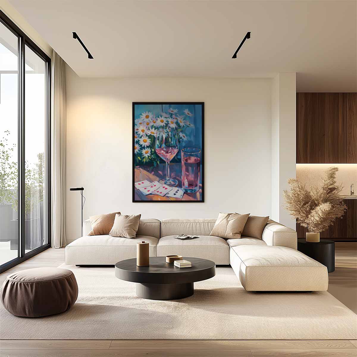 Zomerse Sferen met Glazen en Madeliefjes Kunstwerk-canvas-dibond-plexiglas-wanddecoratie-WallArtistic