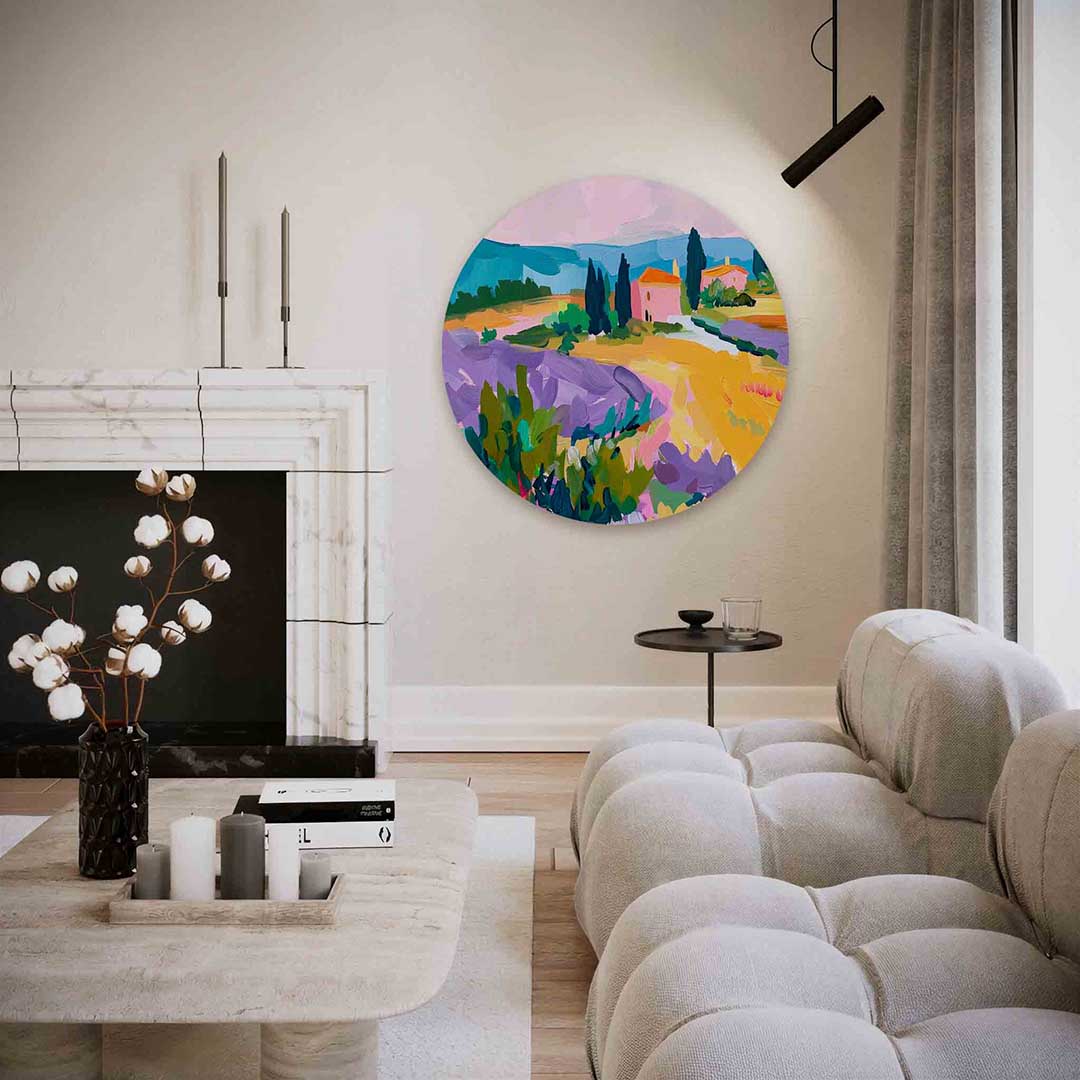 Landschap met lavendelvelden Muurcirkel